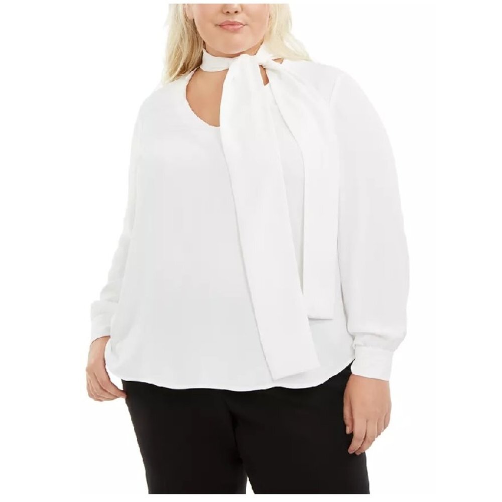 Bar III Trendy Plus Size Tie-Neck Blouse